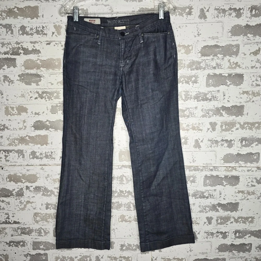 Banana Republic Jeans Womens 02P Premium Denim Modern Wide Leg Dark Blue‎ Wash